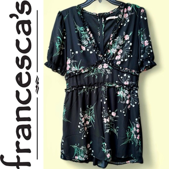 FRANCESCA’S ROMPER. MI AMI FLORAL RUFFLED SHORT ROMPER. LINED. EXCELLENT COND. - Picture 3 of 14